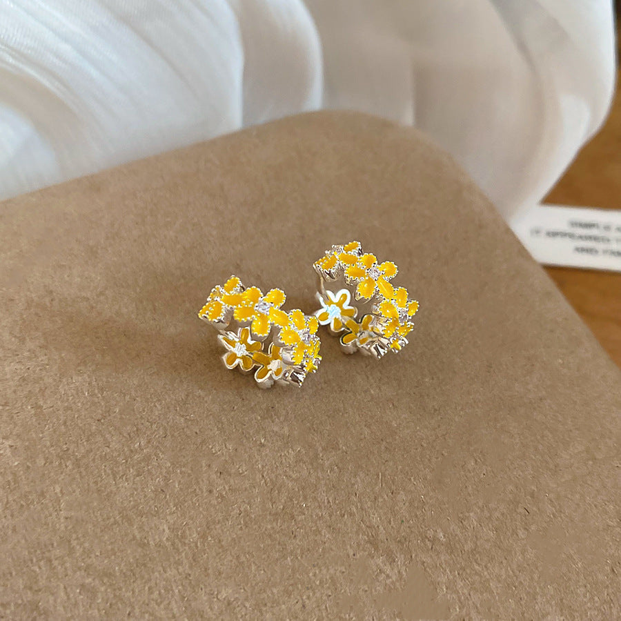 Jardin Monet Blue Glaze Flowers Pipa Pearl Chinese Retro Light Stud Earrings