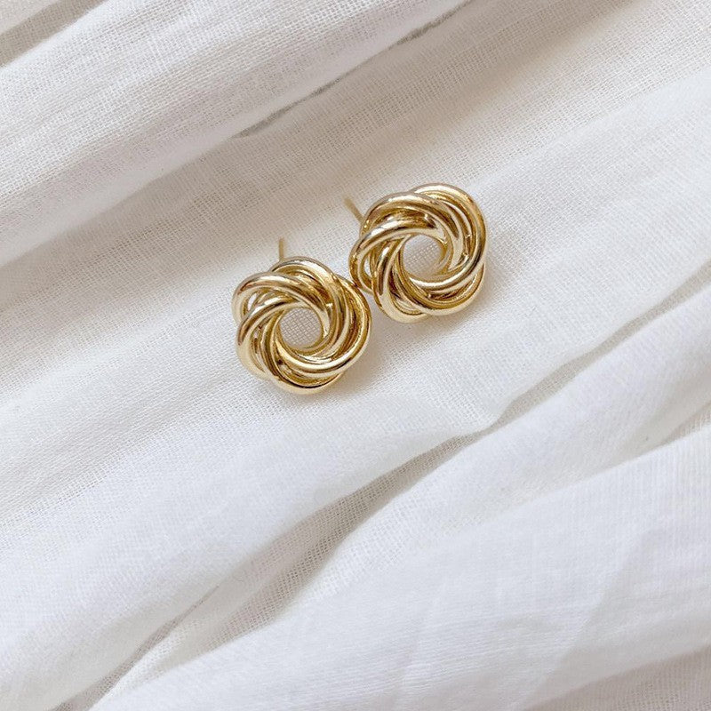 Sier Needle Vintage Golden Geometric Circle Minority Earrings
