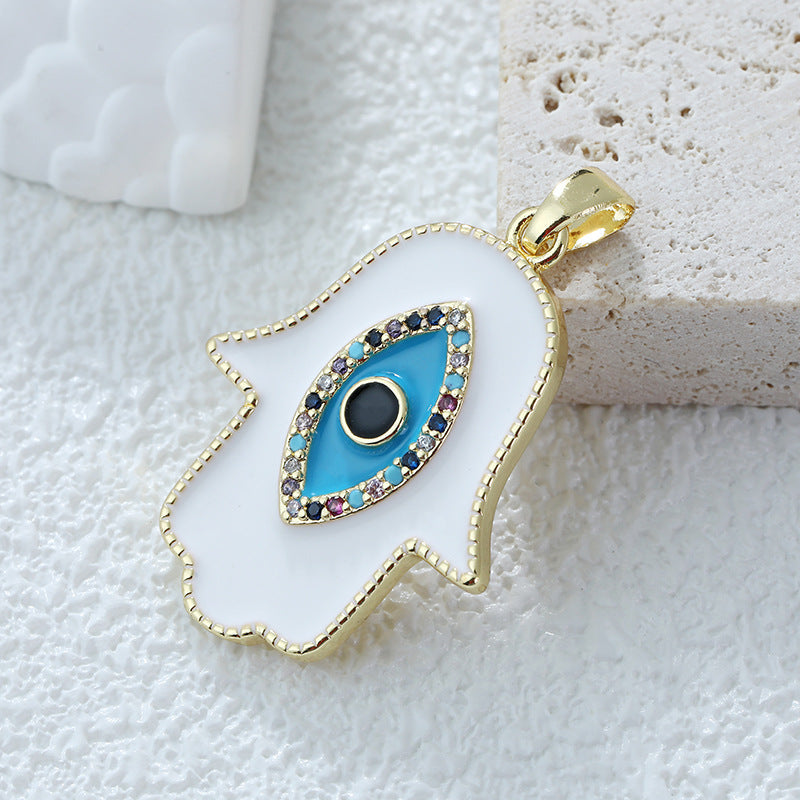 Women's Gold Eye Style Single Inlaid Color Zircon Trendy Dripping Palm Pendants