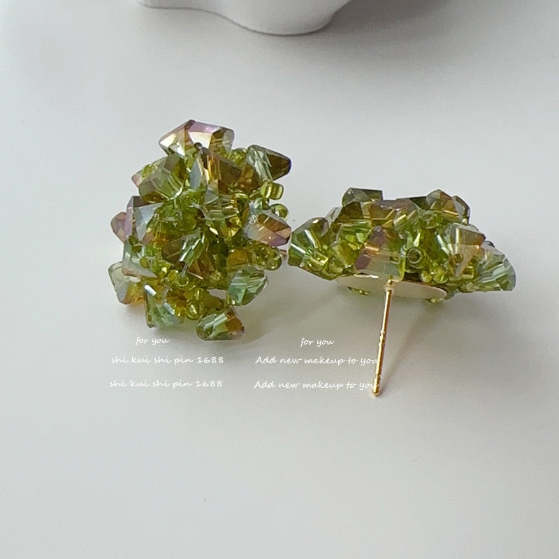 Summer Cool Blue Hydrangea Beaded Fashionable Elegant White Handmade Niche Stud Earrings