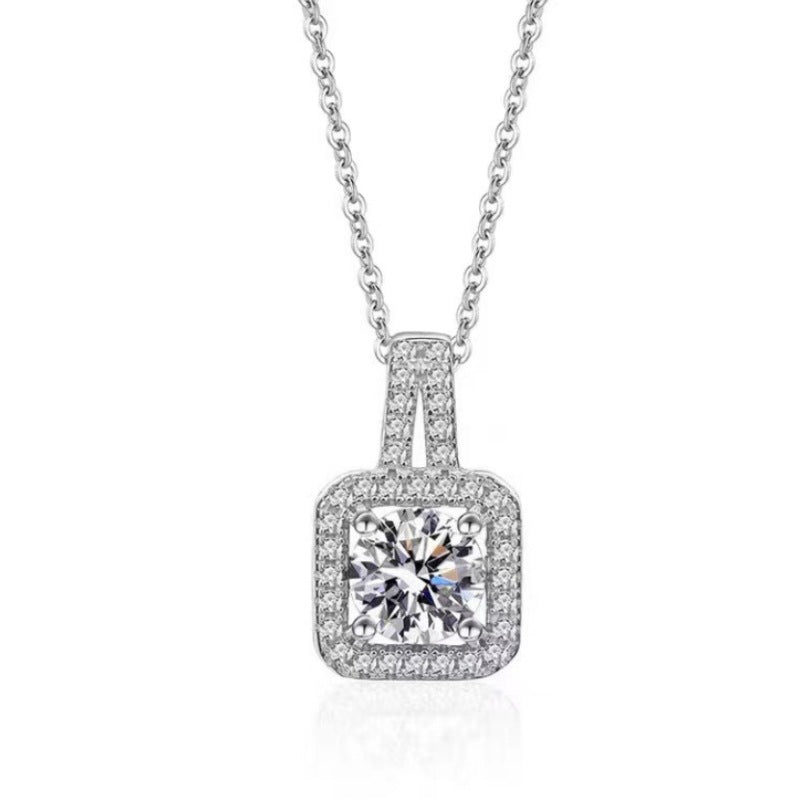 Fashion Temperament Princess Square Bag Simulation Moissanite Eight Hearts Arrows Pendants
