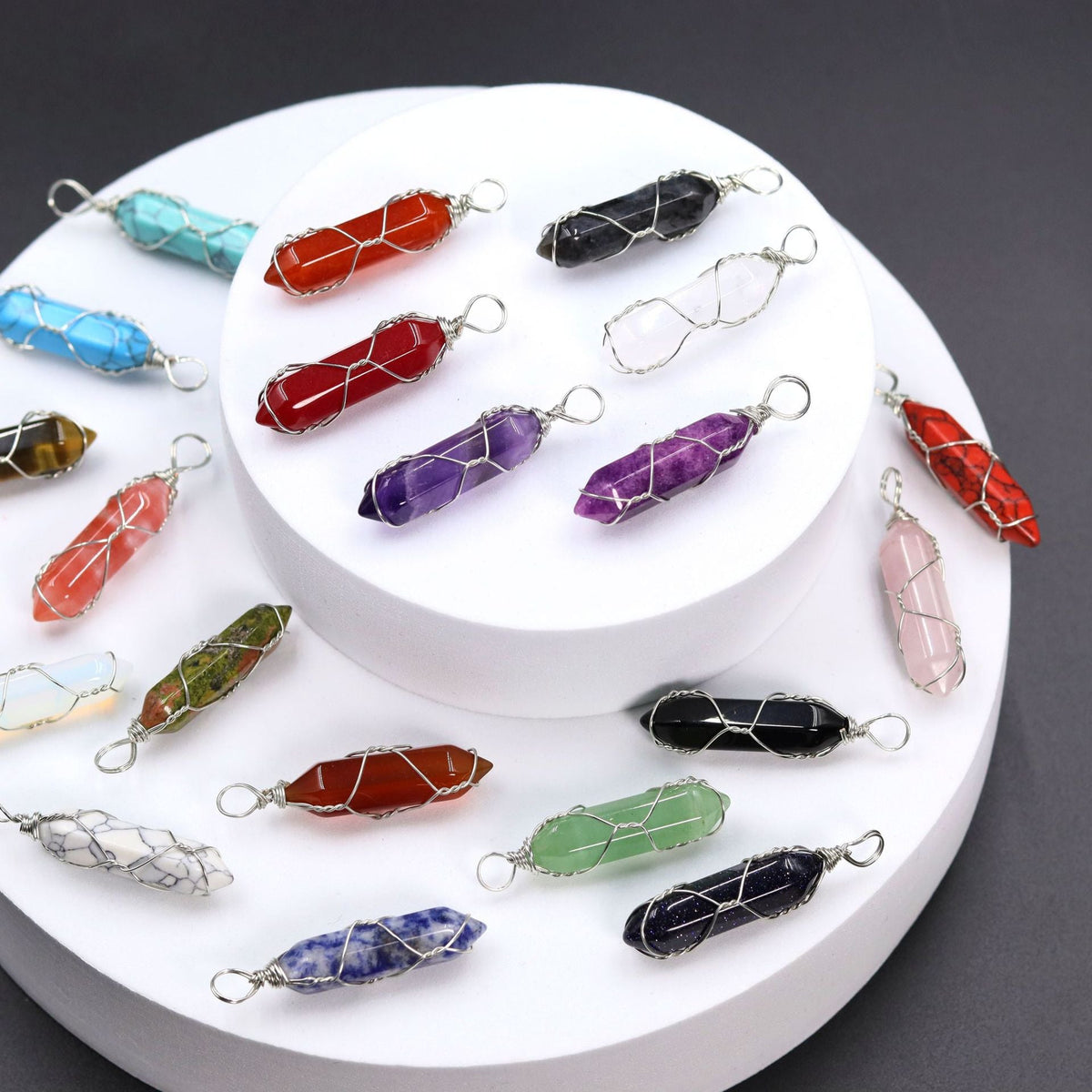 Pink Crystal Winding Hexagon Prism Handmade Pendants