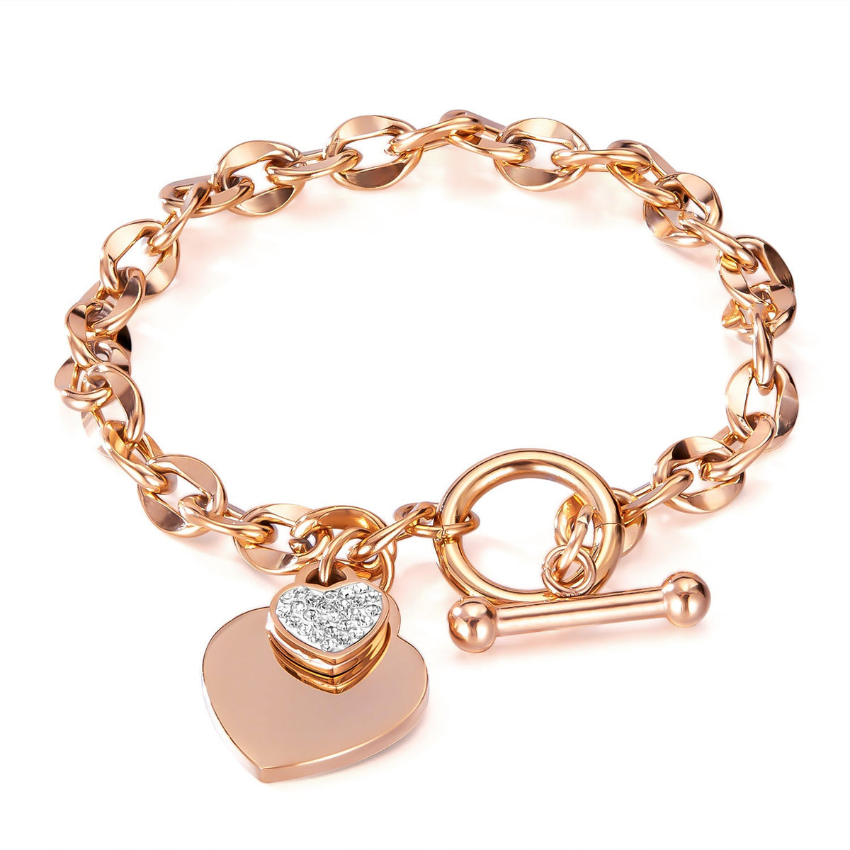 Simple Light Extravagant Love Heart Titanium Steel Female Bracelet