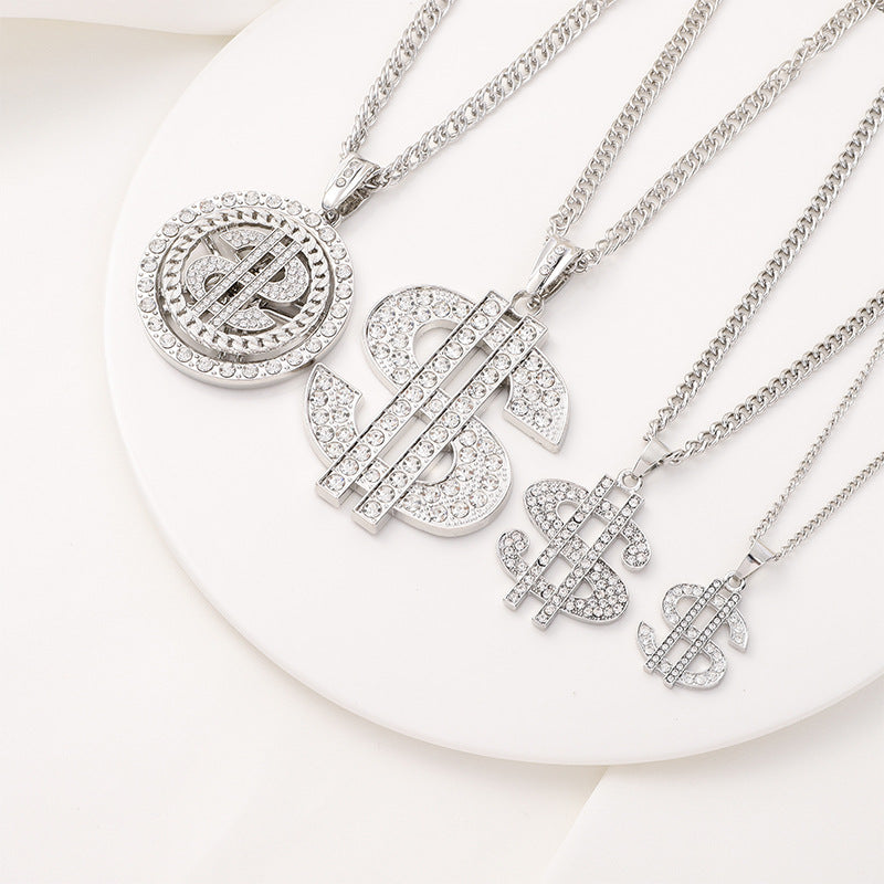 Simulation American Dollar Character Diamond Light Luxury Necklaces