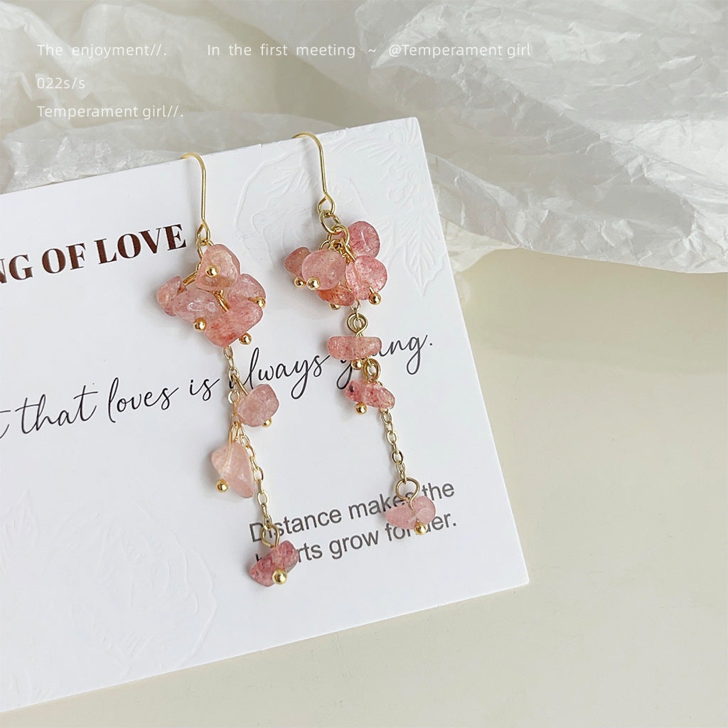 Super Fairy Mori Style Natural Stone Strawberry Handmade Sweet Elegance Earrings