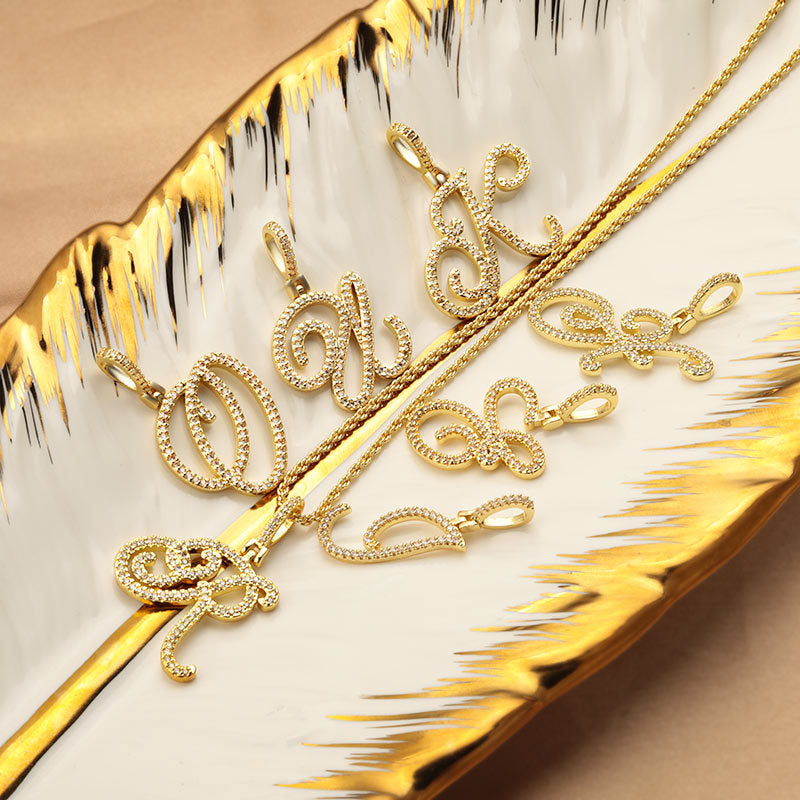 Hop Flower Body Grass English Letter Niche Style Inlaid Zircon Pendants