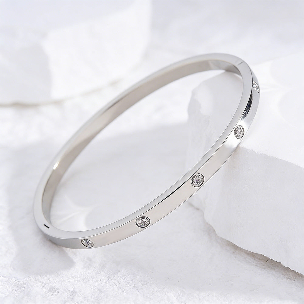 Women's Full Diamond Titanium Steel Fashion Light Luxury High-grade Narrow Bracelets