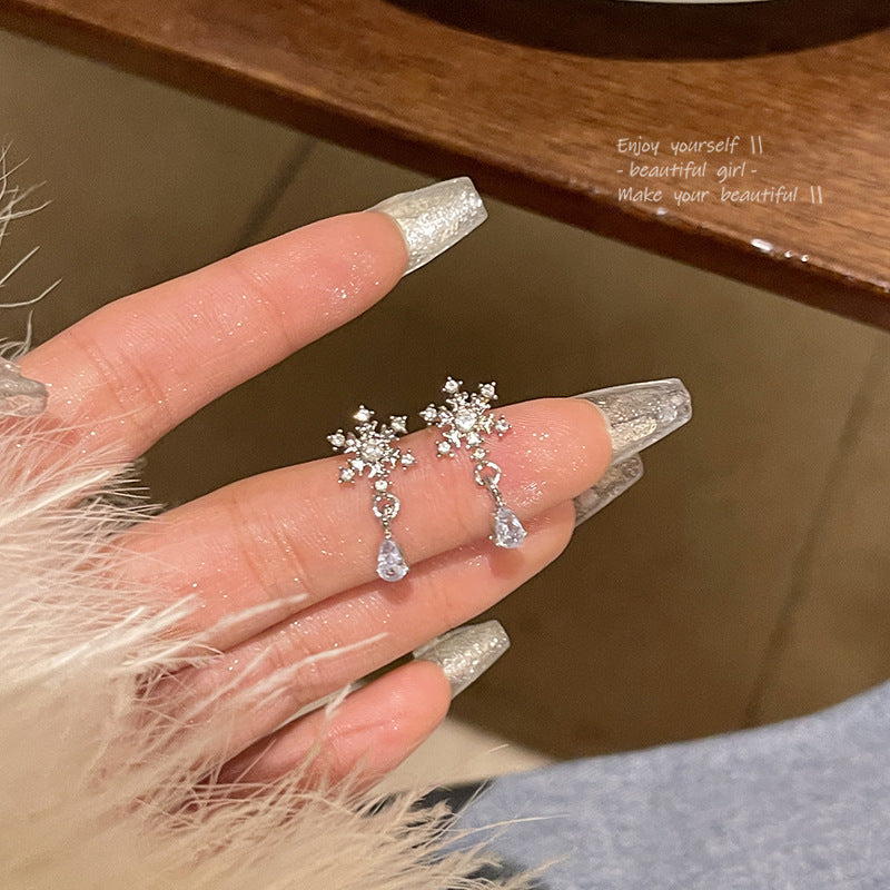 Women's Sier Needle Long Fringed Zircon For Trendy Light Earrings