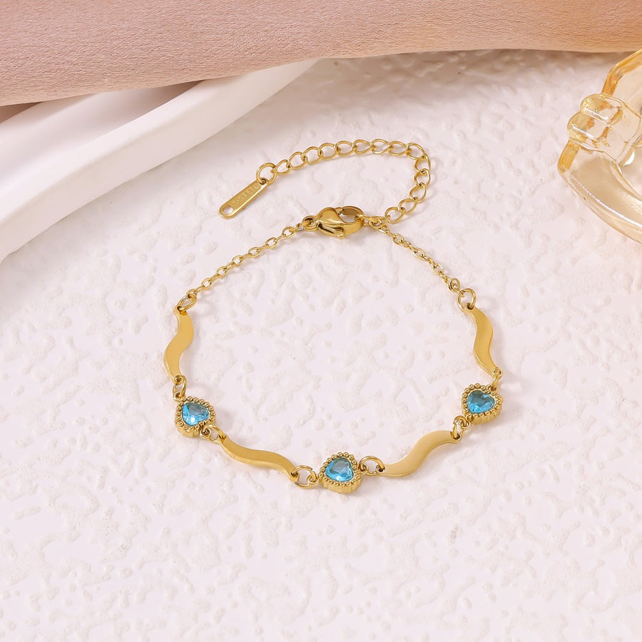 Fashion Personality Ocean Heart Titanium Steel Female Diamond Lightning Blue Bracelet