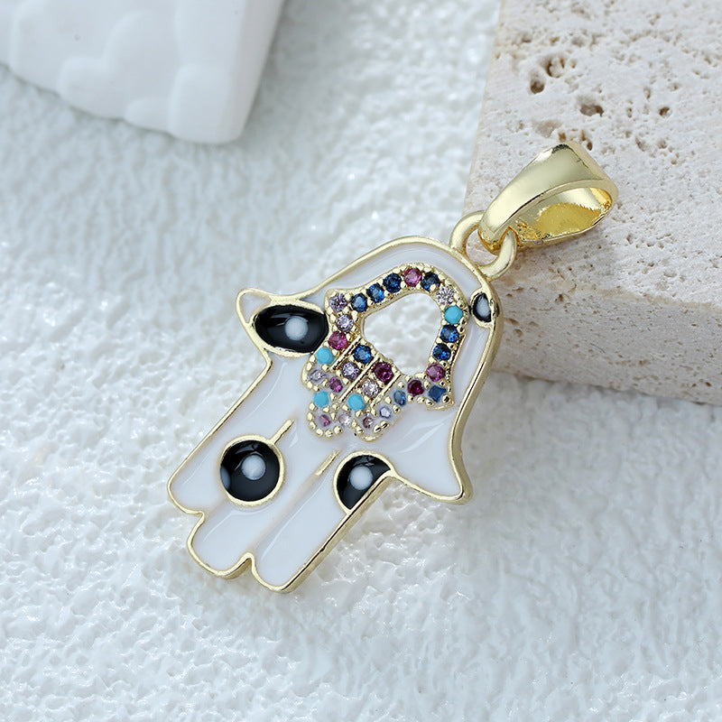 Women's Gold Eye Style Single Inlaid Color Zircon Trendy Dripping Palm Pendants
