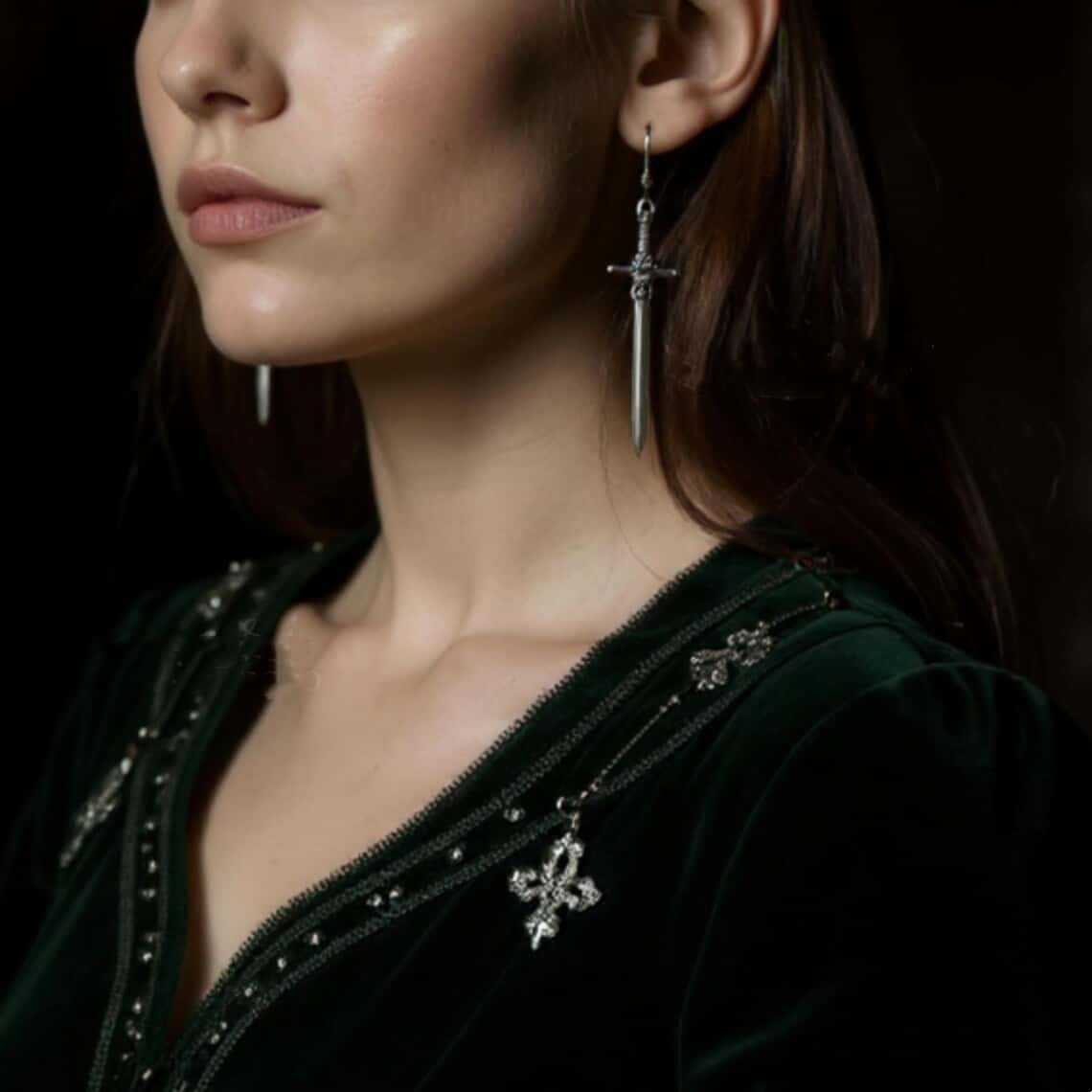 Sier Cross Sword-shaped Vintage Gothic Style Earrings
