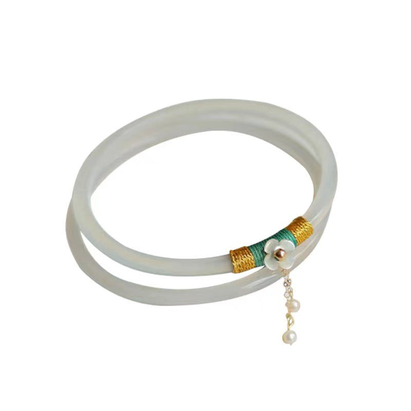 Women's Natural Chalcedony Jingle Bell One Step At Time Love Send Bracelet