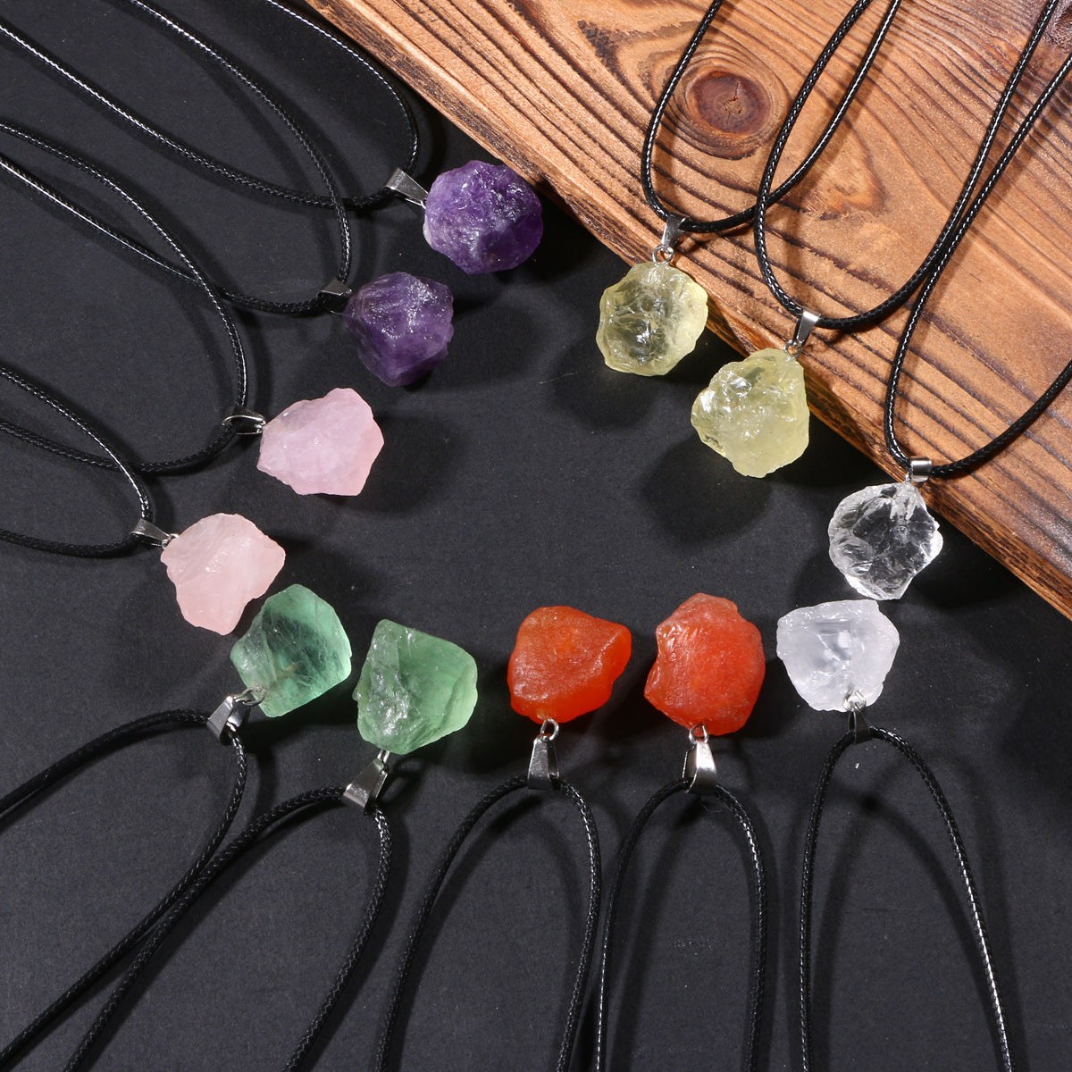 Round Natural Stone Crystal Polished Irregular Small Amethyst Citrine Red Pendant