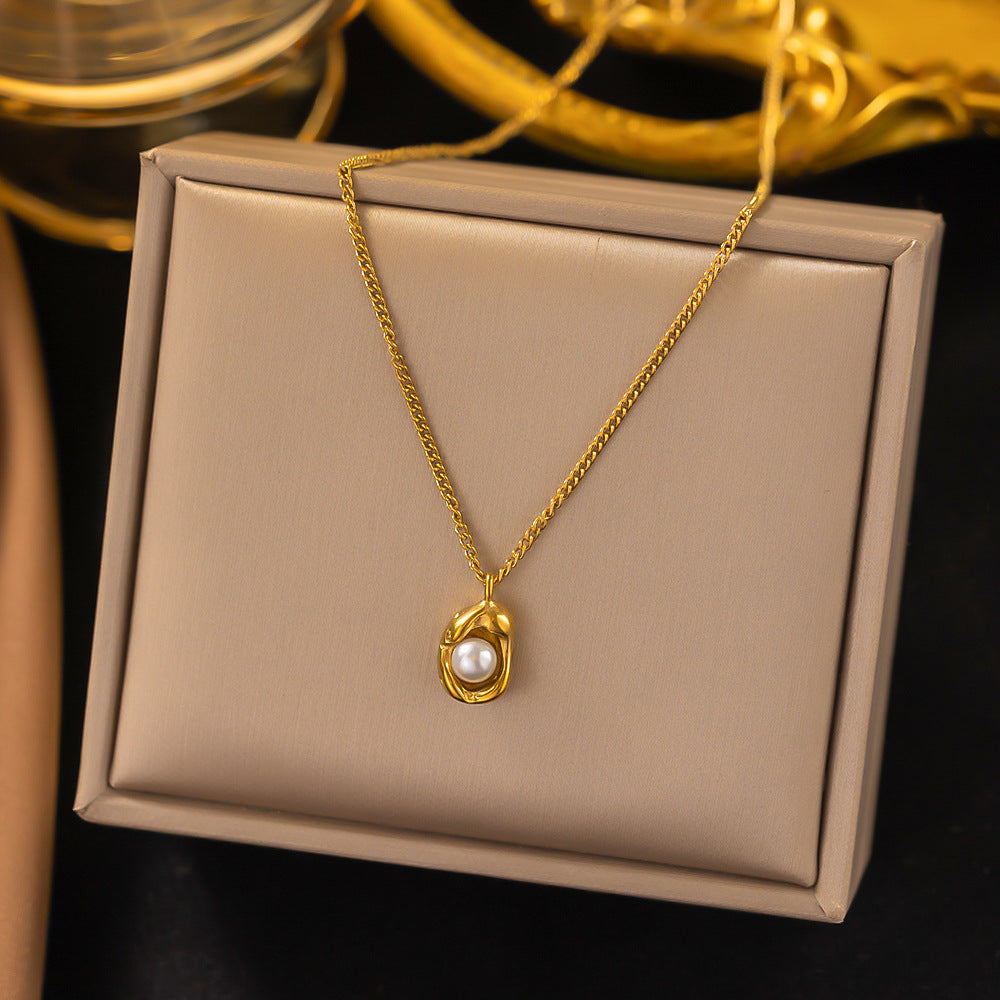 French Entry Lux Pea Pearl Female Titanium Steel Temperament Wild Necklace
