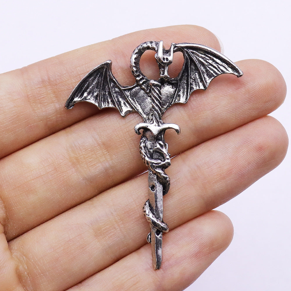 Retro Distressed Dragon Sword Personality Cross Alloy Pendants