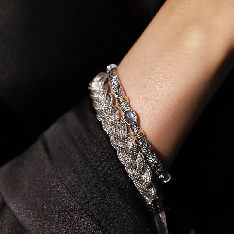 Mixing Color Gray Moonlight Tang Grass Pattern Open-ended Niche Bracelets