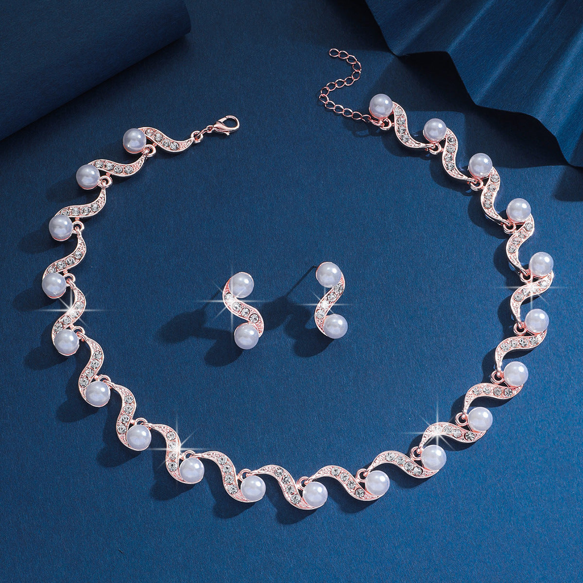 Delicate Pearl Rhinestone Suite Simple Clavicle Chain Neck Formal Jewelry Set