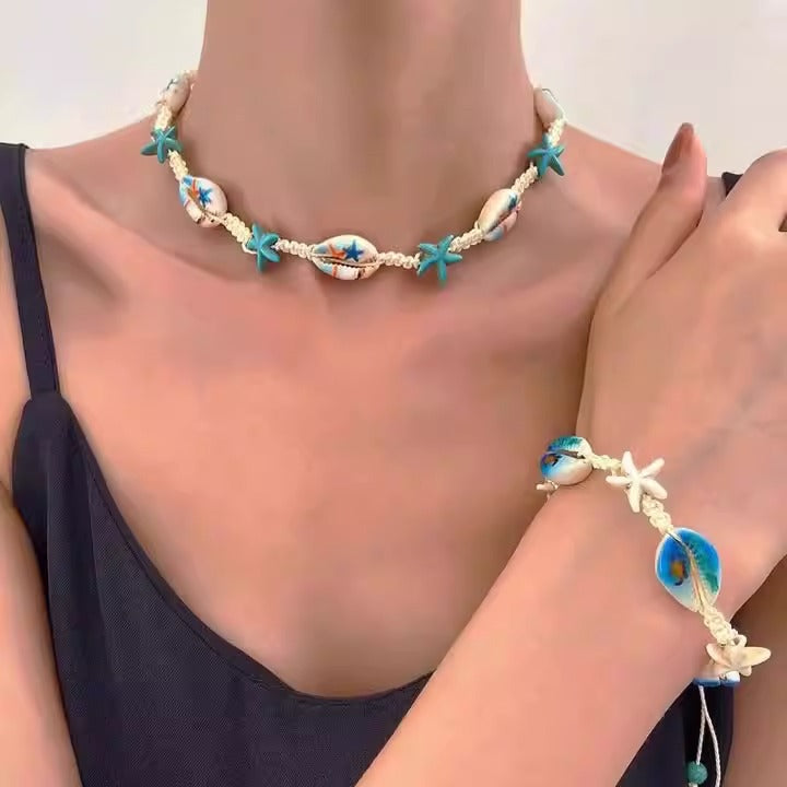 Summer Ocean Style Cartoon Shell Female Bohemian Woven Turtle Jewelry Set