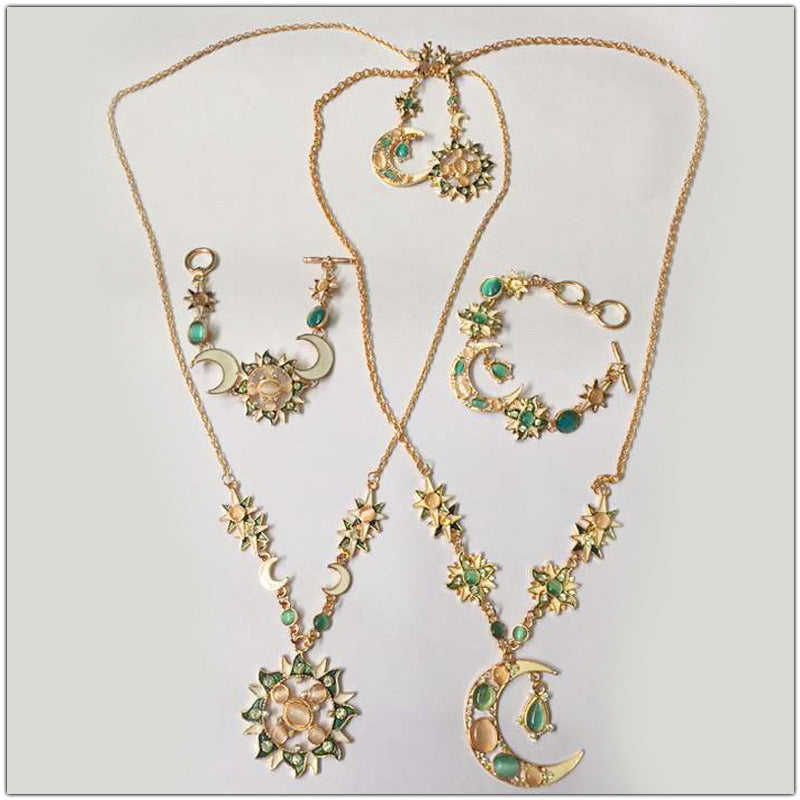 Starry Sky Series Crystal Shining Diamond Opal Sun Necklaces
