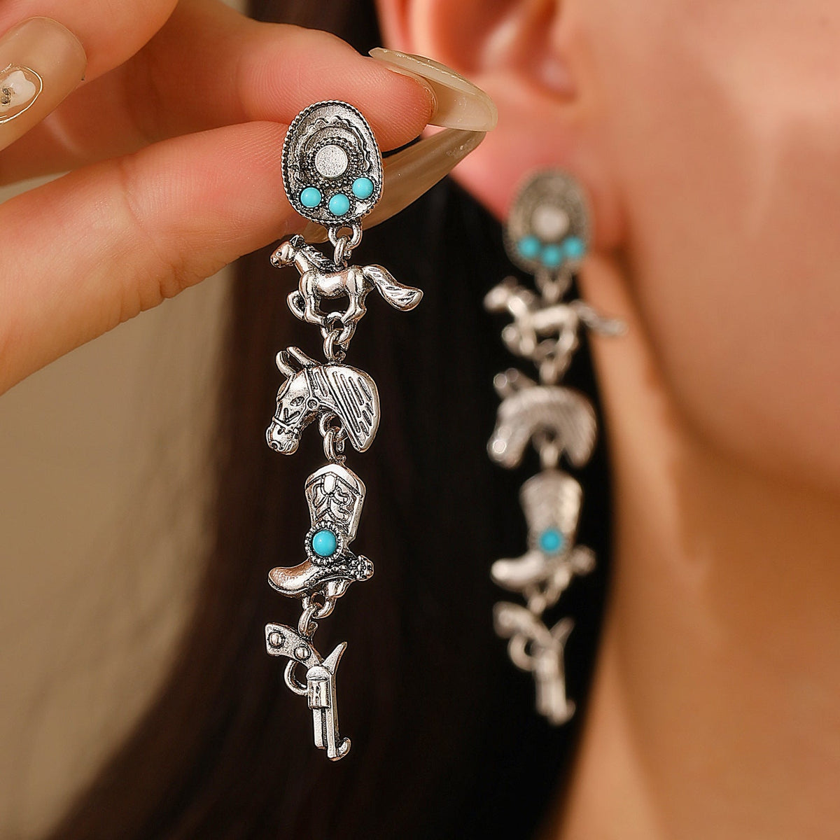 Western Denim Female Style Retro Boots Jewelry Set