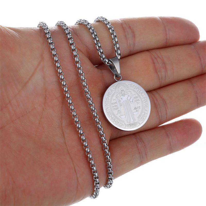 Stainless Steel God Priest Personality Round Medal Pendant
