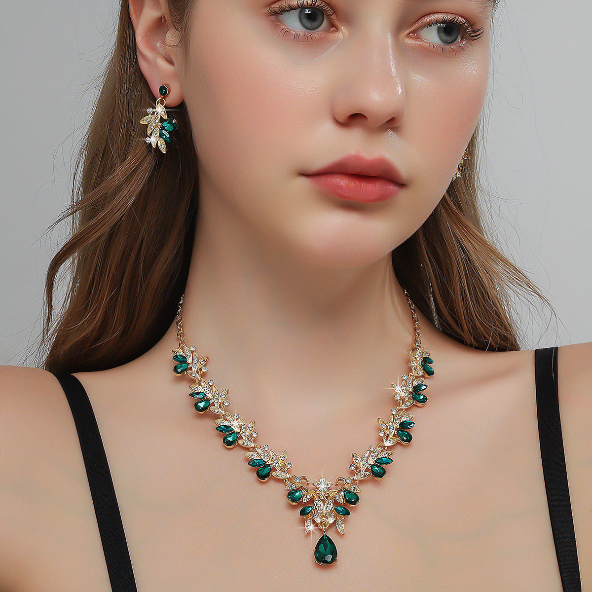 Bridal Wedding Suite Alloy Green Rhinestone Luxury Jewelry Set