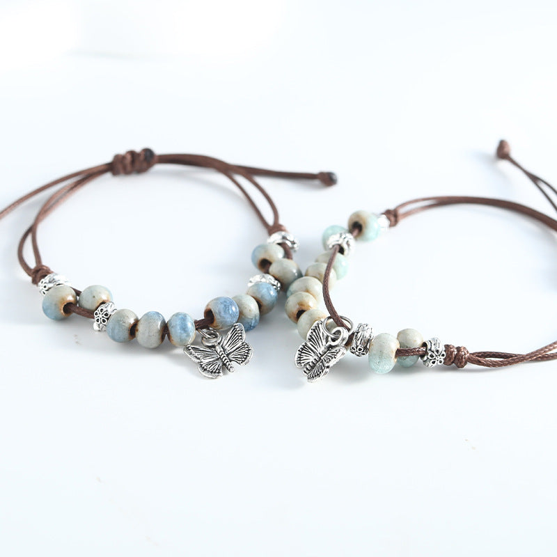 Ceramic Retro Butterfly Female Summer Hand-woven Bracelets