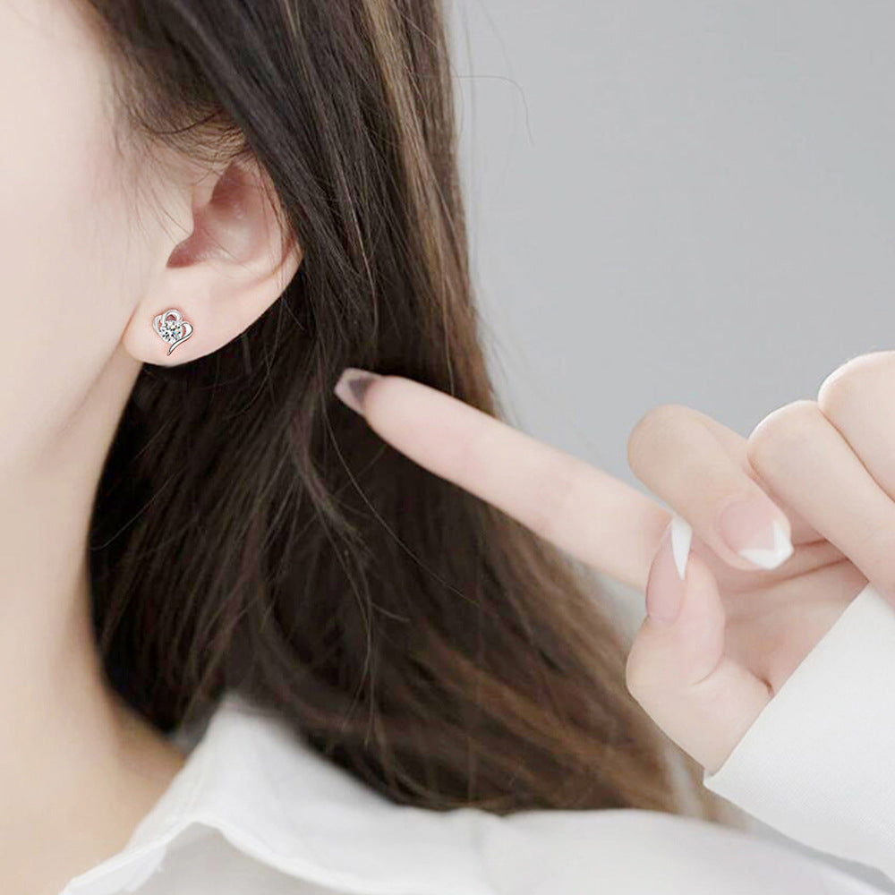 Women's Pure Sier Korean Style Fashion Temperament Entry Lux Rhinestone Zircon Stud Earrings