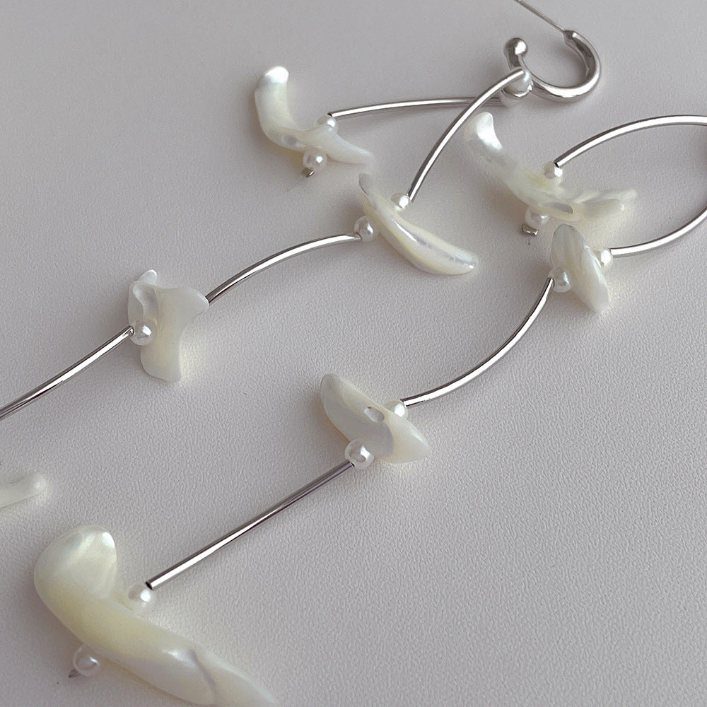 Women's Design Tassel Simple White Shell Extra Long Elegant Party Fried Earrings