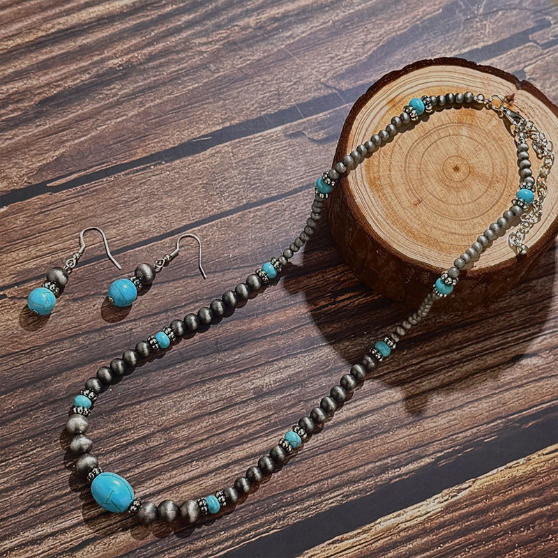 Bohemian Style Turquoise High-grade Natural Stone Vintage Simple Jewelry Set