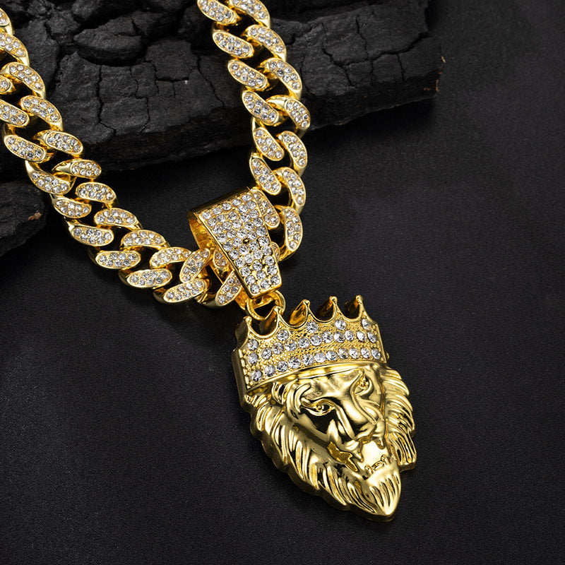 Men's Long Cuban Link Chain Crown Lion's Head Necklaces