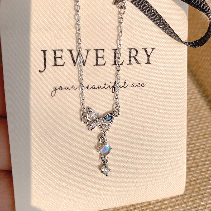 Crystals Butterfly Female High Sense Niche Sweet Moonstone Clavicle Chain Jewelry Set