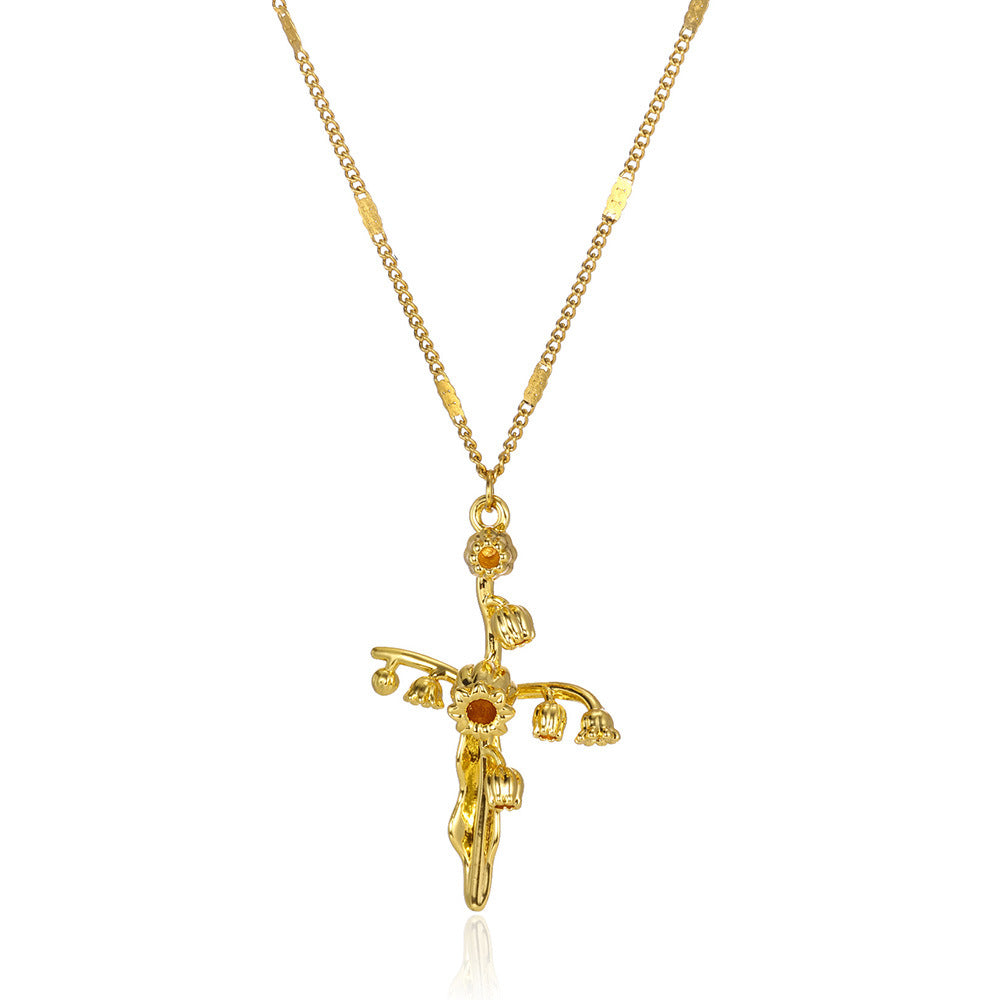 Gold-plated December Flower Three-dimensional Birthday Cross Holiday Necklace