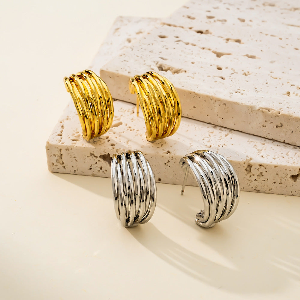 Women's Metallic Hammered Hollow Hemisphere Stainless Steel Water Earrings