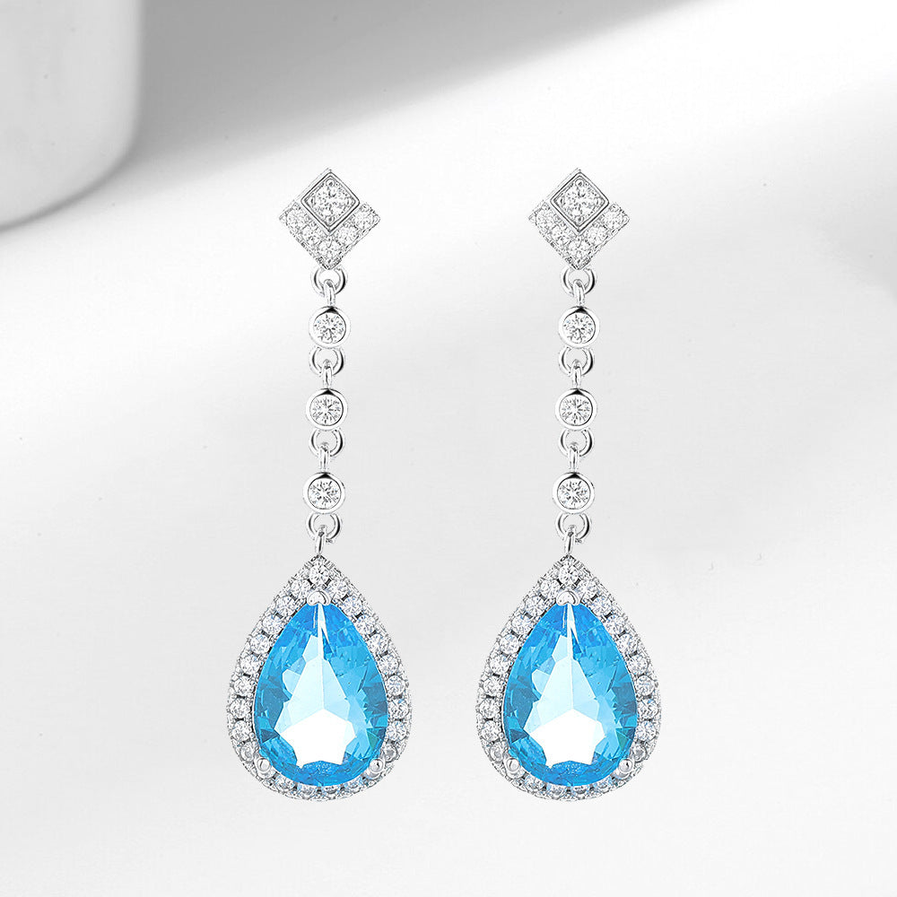 Women's Fashionable Elegant Natural Aquamarine Colored Gems Jewelry Set