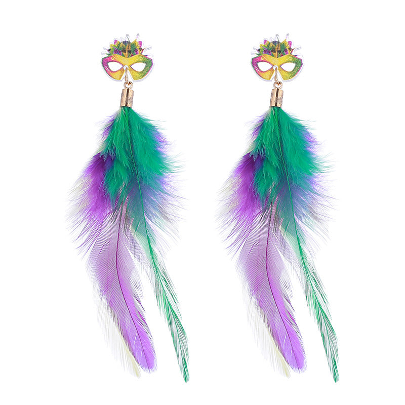 Purple Yellow Green Various Materials Ear Tassel Sequins Rhinestone Ball Earrings