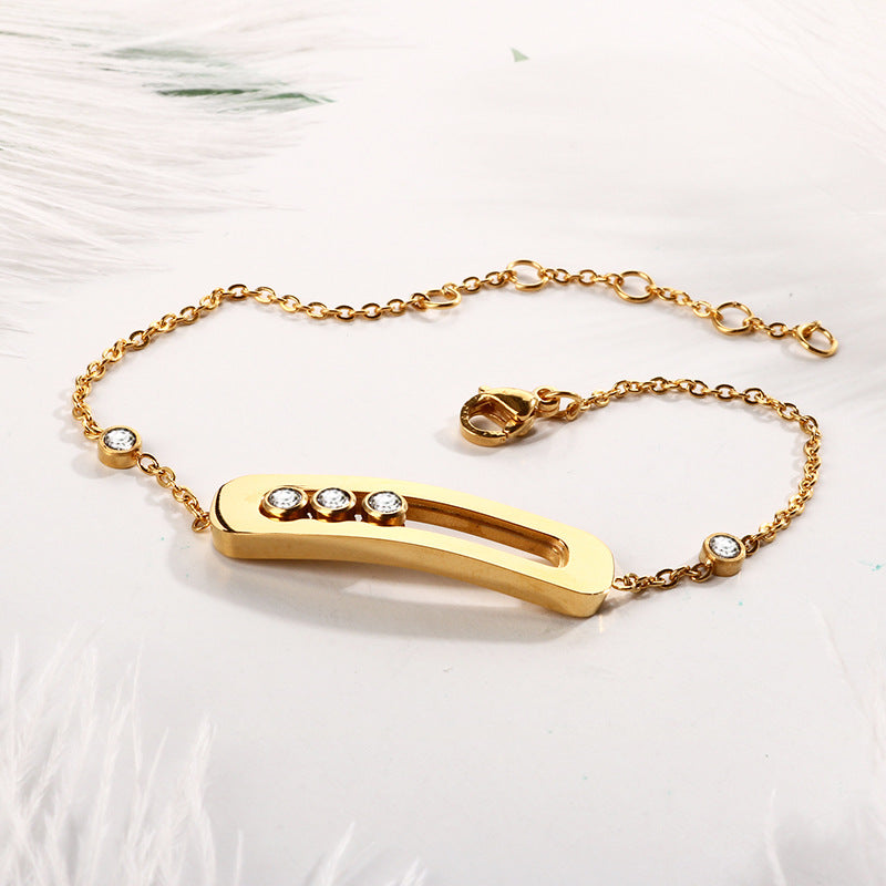 Stainless Steel Diamond Circle Moving Stone Holder Jewelry Set