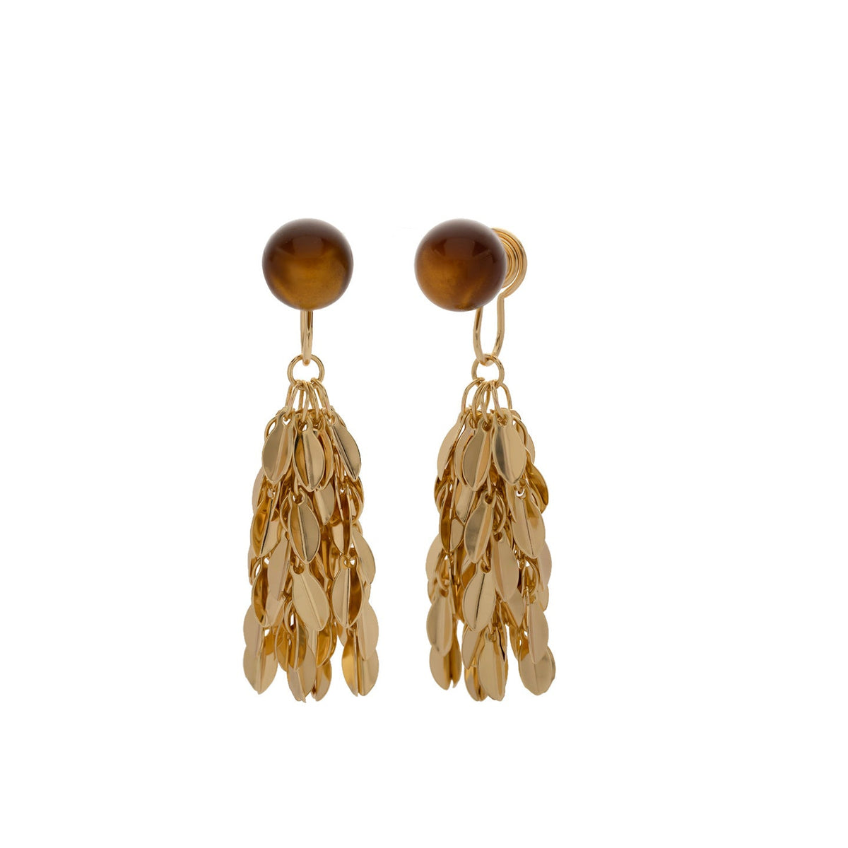 Amber Round Long Golden Leaf Tassel Expensive Mosquito Earrings