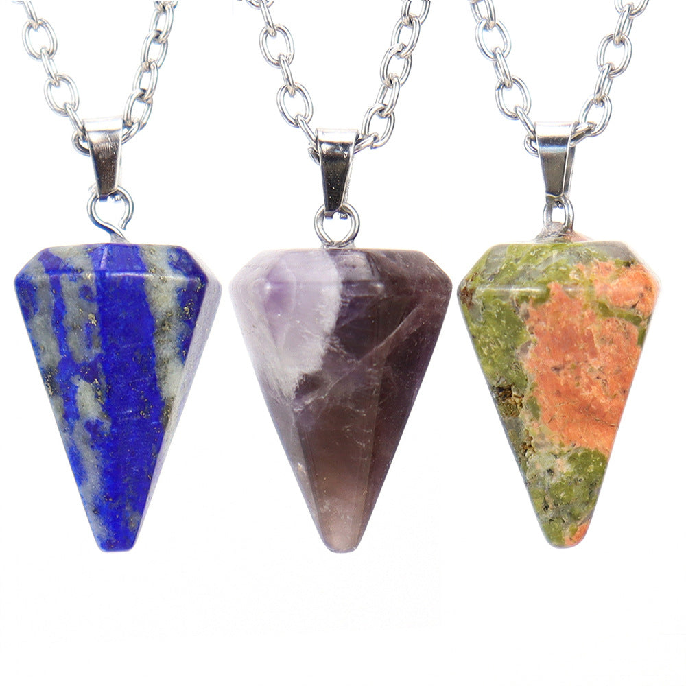 Stone Crystal Faceted Tapered Hexagon Prism Bullet Necklaces