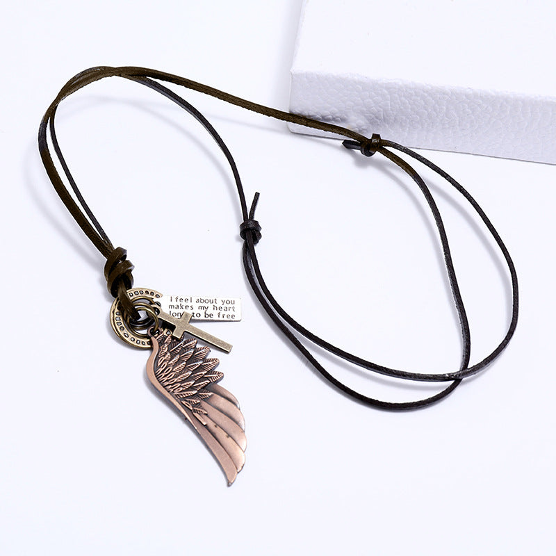 Men's Personality Angel Wings Cowhide Adjustable Simple Necklaces