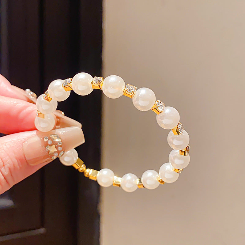 Women's Light Luxury Diamond Imitation Pearl Beaded Open-ended High-grade Simple Exquisite Bracelet