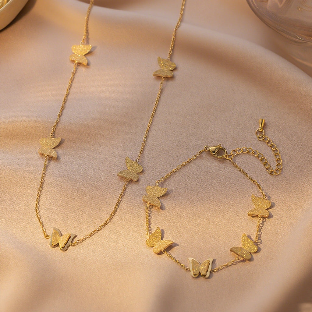 Women's Frosted Butterfly Titanium Steel Fashionable Exquisite Clavicle Jewelry Set