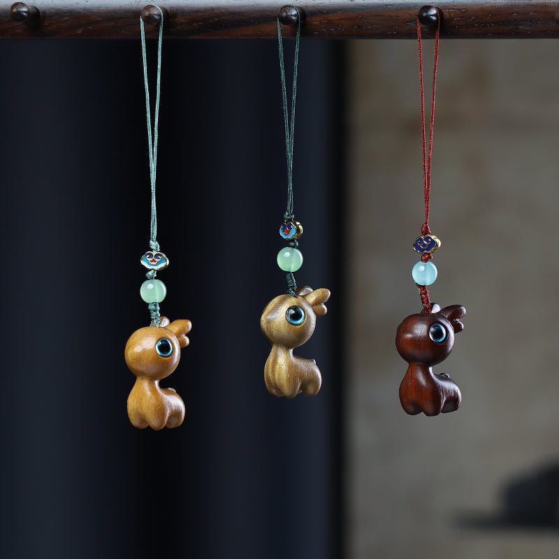 Green Sandalwood Carving Cute Animal Creative Bag Car Key Mobile Pendant
