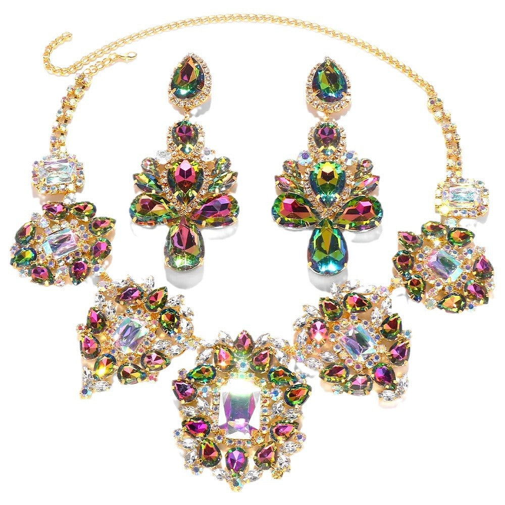 Versatile Exaggerated Rhinestone Flashing Formal Dress Jewelry Set