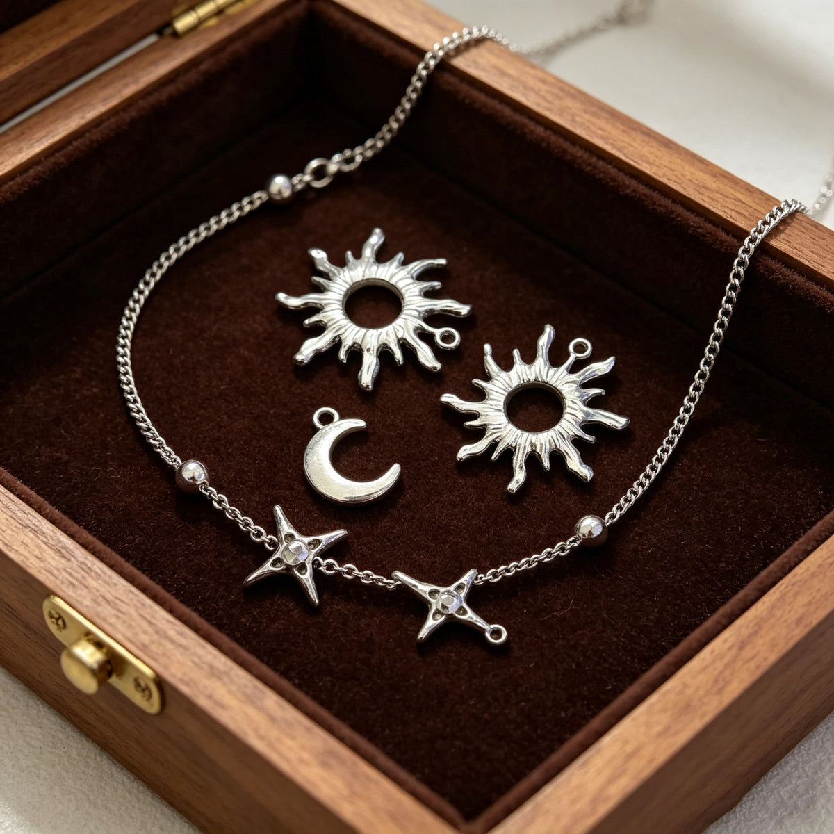 Hollow Sunflower Four Awn Star Moon Pendant