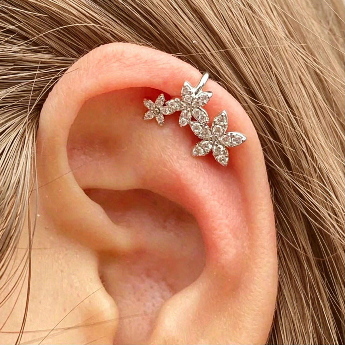 Flowers Affordable Luxury Fashion Design Diamond Ear Clip