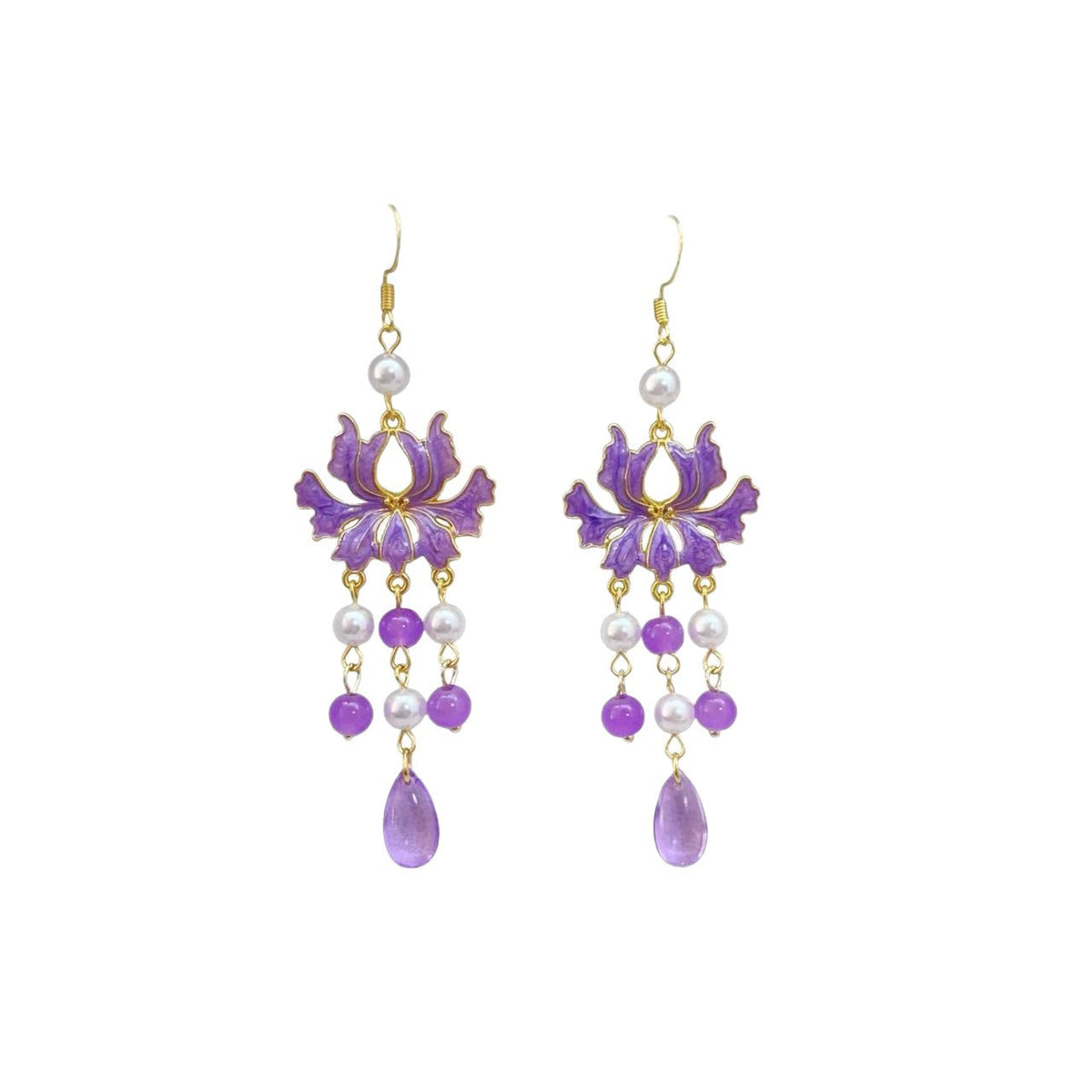 Chinese Style Purple Lotus Tassel Light Luxury Ancient Han Clothing Earrings