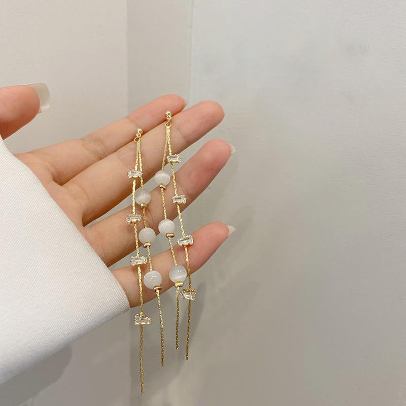 Korean Style Elegant Long Fringe Female Opal Super Flash Zircon Rings