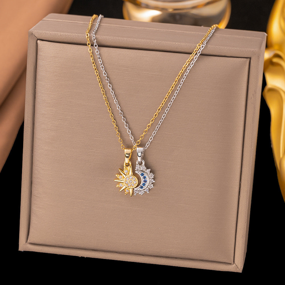 Personality Retro Design Sun Moon Twin Female Diamond Rings