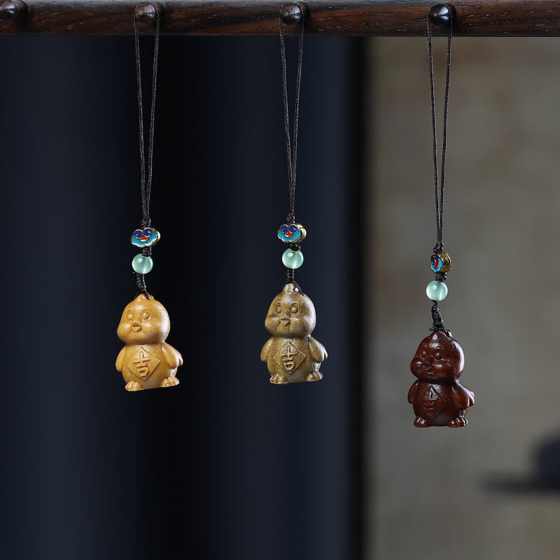 Green Sandalwood Carving Cute Animal Creative Bag Car Key Mobile Pendant